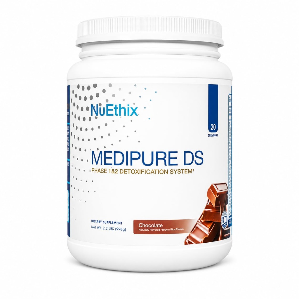NuEthix 配方配有水稻蛋白质第1和第2阶段解毒系统的Medipure DS, 补充帮助支持身体天然解毒过程,巧克力(无咖啡剂),21种服务