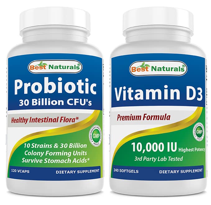 Best Naturals Probiotic 10 Strains & 30亿 CMFU & Vitamin D3 1000 IU (英语).