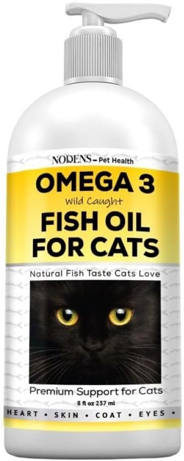 野生鱼油(Nodens Natural Fish Oil for Cats Skin & Coat) - 100%纯Omega 3 Fish Oil for Dandruff & Hairballs - 猫维生素和补充鱼油液体用于联合炎症,免疫支持和消化