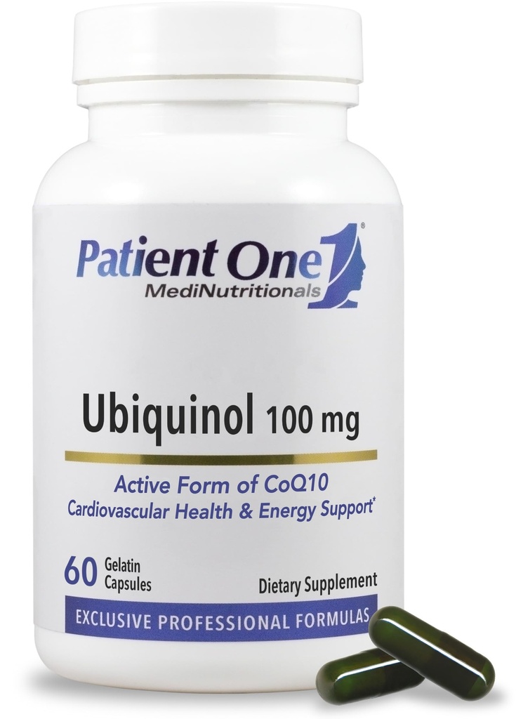 支持心脏和血管健康的1个Ubiquinol 100 mg + + 支持心脏和血管健康的补充* → CoQ10活性抗氧化剂形式 → 60 Capsules