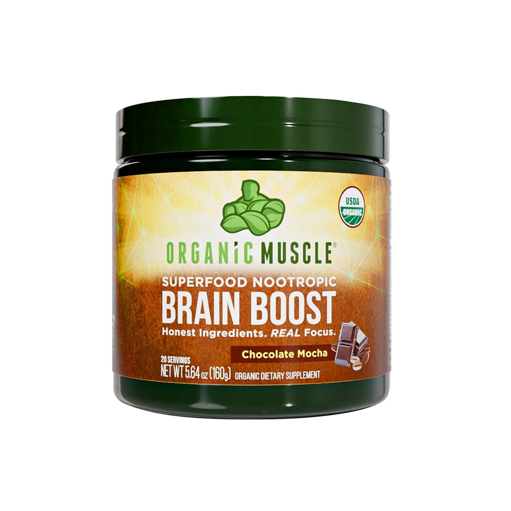有机肌肉脑杆螺(Organic Muscle Brain Boost Nootropics Blend) - Vegan & Organ Superfood 健康补充品 与 Ashwagandha, Ginkgo & Ginseng - 巧克力火焰, 20种服务