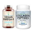 健康皮肤和合金包件-来自海洋藻类+草叶科拉根粉末(1公斤-100种服务)的Premium Vegan Omega-3(120种卡普勒斯),非GMO. 胸肌皮肤、关节、骨骼和优雅老龄化