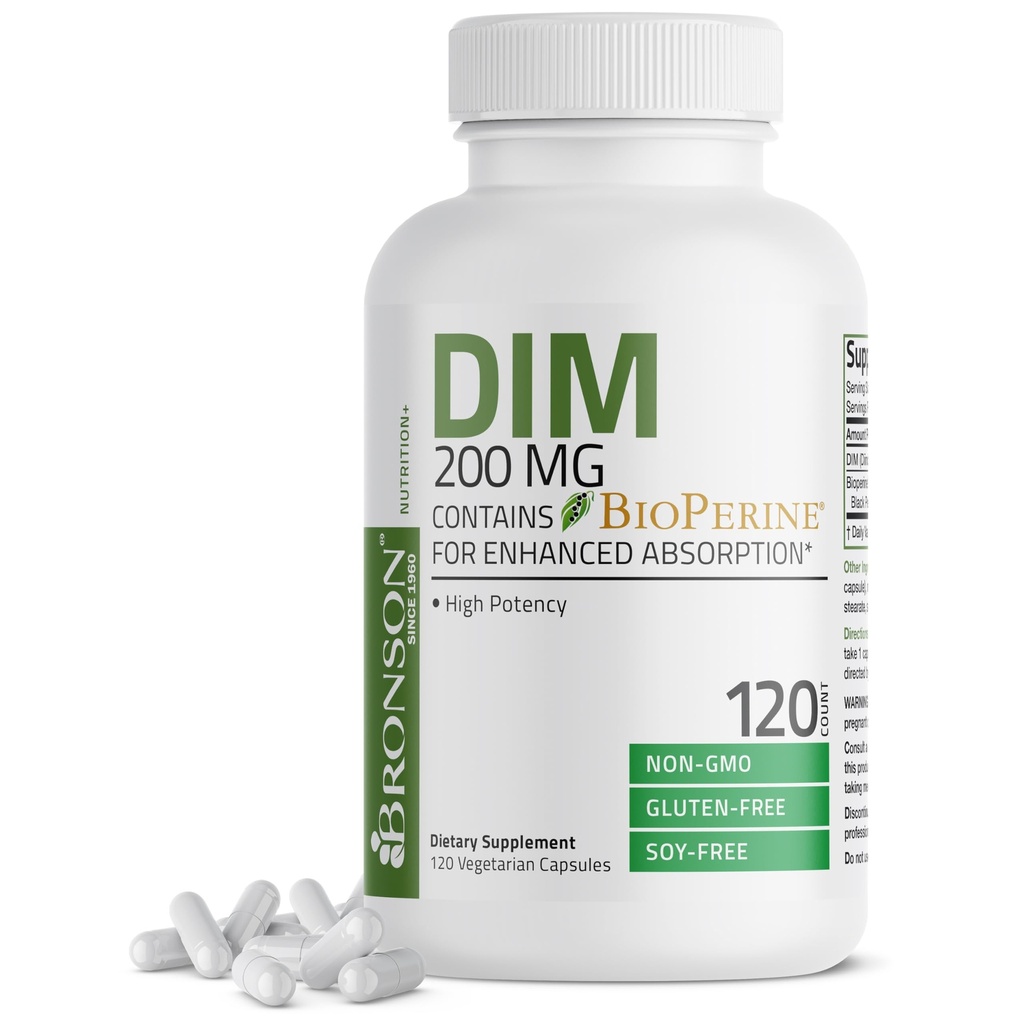 Bronson DIM 补充200 MG Diindolymethane 与增强吸收、雌激素代谢和保持平衡荷尔蒙水平的 BioPerine , 120 维基百科