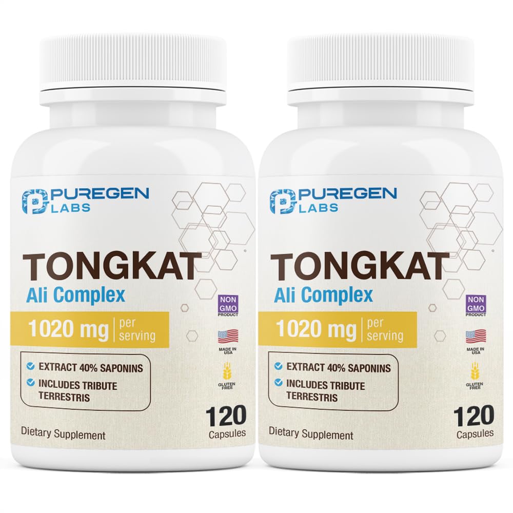 Puregen Labs Tongkat Ali 抽取200至1男,每役1020毫克,[高概率]共计240卡普勒斯-男子健康支助,配有20毫克Tribulus Terrestris QQ-N-GMO,Gluten Free,在美国制造