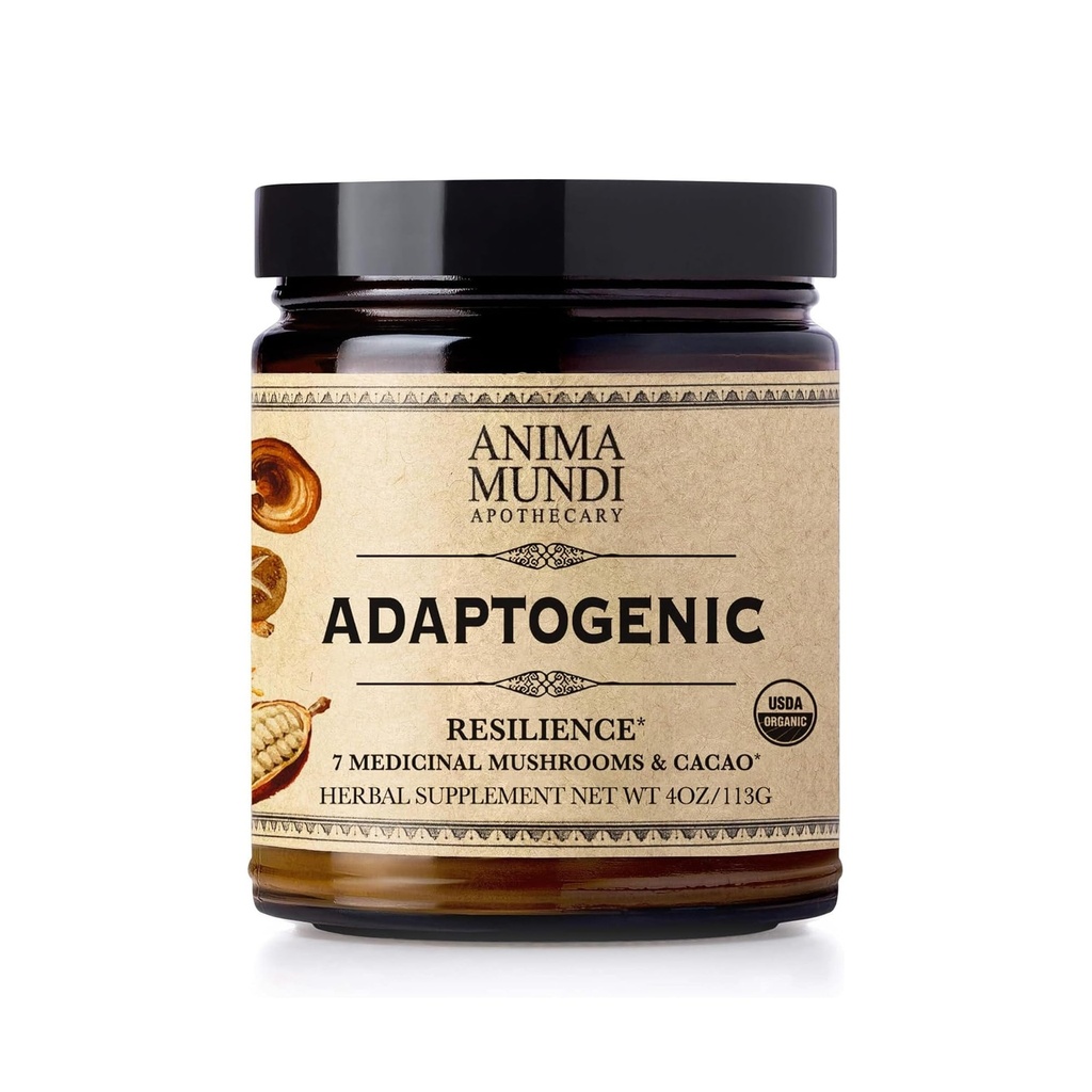 Anima Mundi Apothecary 有机蘑菇补充剂 - 适应性蘑菇 + Cacao - 用有机狮子的马恩,Shiitake,Chaga & More 添加到咖啡,茶叶和滑块中(4oz / 113g)