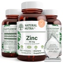 Natural Nutra Zinc Gluconate 50mg 补充免疫支持,促进皮肤健康,提供从流感和寒冷中获取的易感,促进学习和记忆,增强味道和气味,Gluten Free 50mg 100 Vegan 片