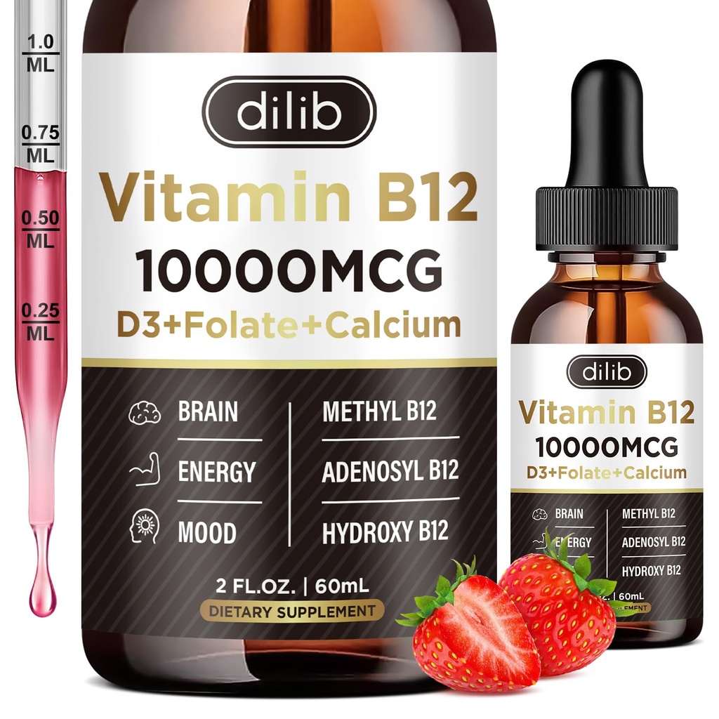 维生素B12 液体滴水分语言 10000 mcg, 三联B-12 复合补充剂, Methy & Methycobalamin Blend for Women & Men, Mood & Energy Boster, Methydated B 12 for Motabolism & Health Support