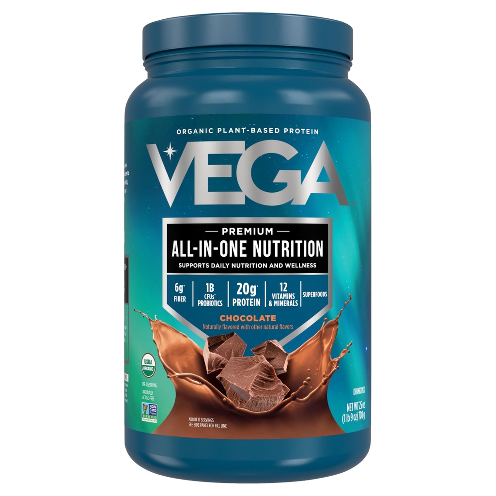 Vega Overical-In-One Vegan蛋白粉,巧克力 - 超级食品原料,豁免支持维生素,Keto Friendly, Pea Protein for Men & Men, 25 Oz(包装 May Vary)
