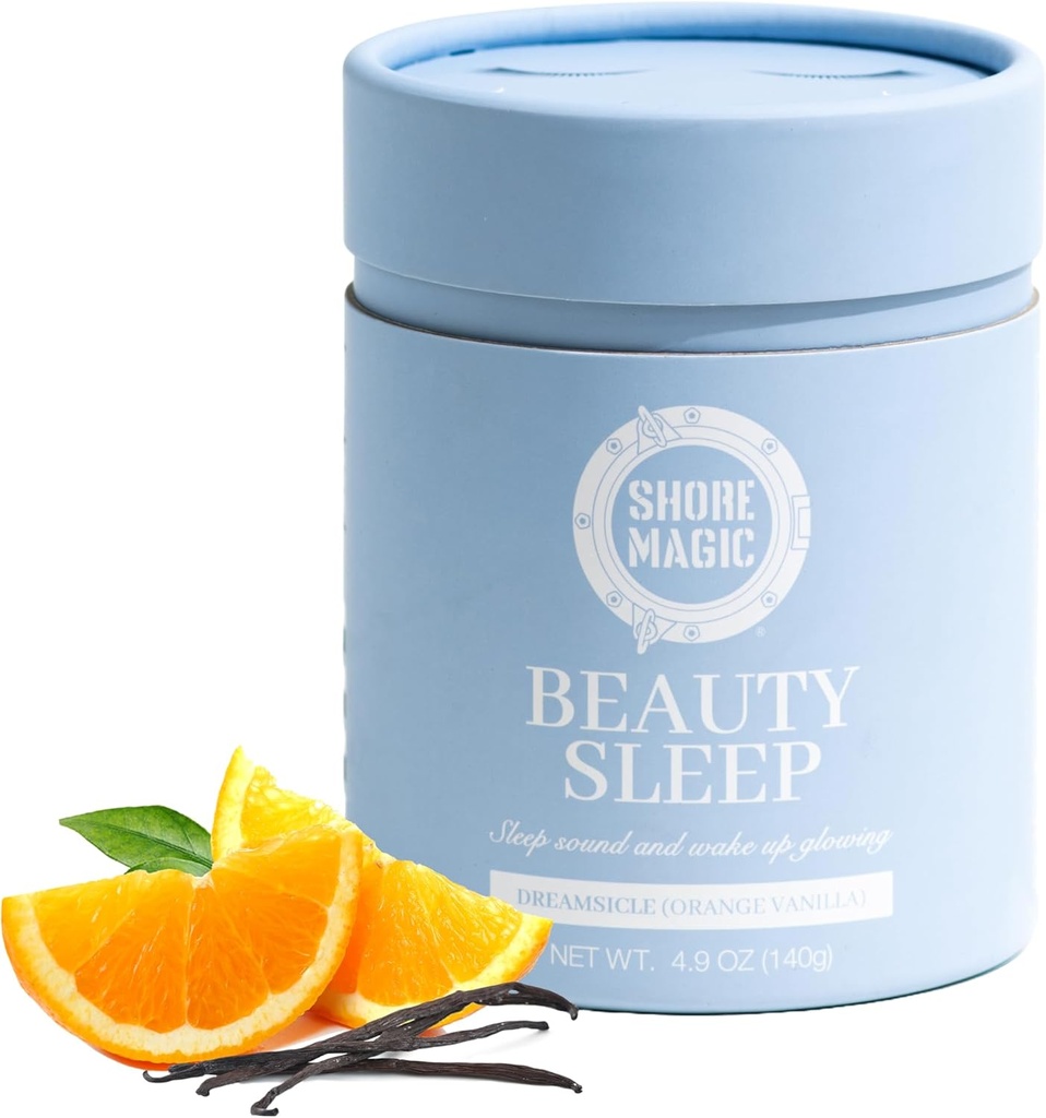 浅滩魔法美人与Premium Marine Collagen睡觉 – 水解型 I-IV Peptides with Magnesium & L-Theanine, 促进放松和休息睡眠, 橙 - Vanilla Flavor, 无糖, Melatonin- Free