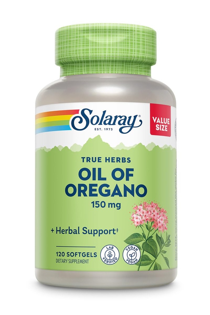 SOLARAY Oil of Oregano Softgels 150 mg - Oregano Oil Supplor for Powerful Wellness Support - Gentle Certification - 外维尔京橄榄油基地 - Vegan,60天保证 - 120 services, 120 Softgels