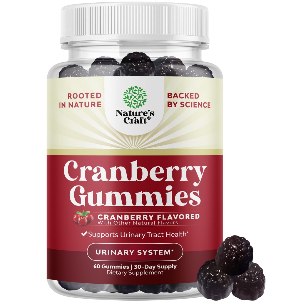女性和男性的天然Cranberry Gummys - 超强美味抗氧化剂 Cranberry Chews for Urinary Tract Health 肾上腺素支持 Bladder & Immune Health - Vegan Gluten & Gelatin Free