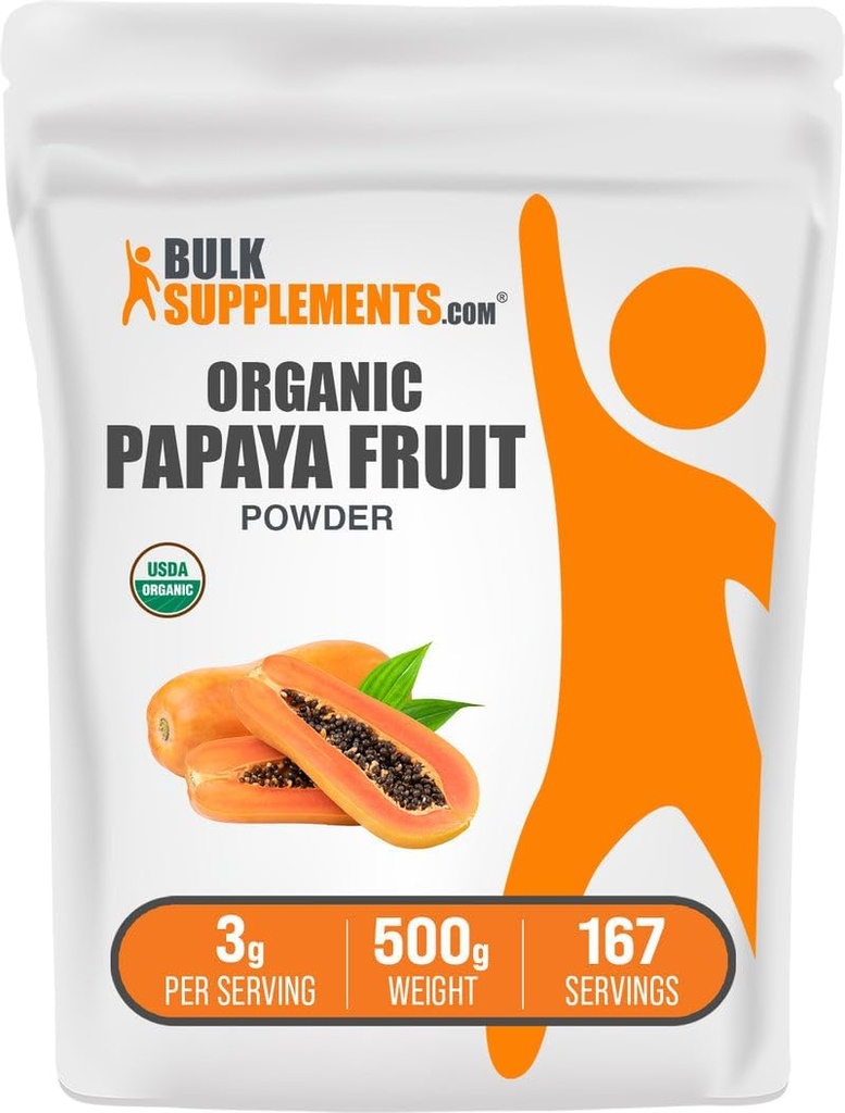 Bulk Assupports.com 有机木瓜果粉 - 火药,来源于Carica Papaya水果 - 免费葡萄糖,每服3克,500克(1.1磅)(包1)