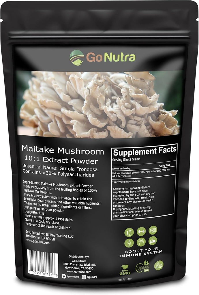 Go Nutra Maitake Mushroom 提取粉末 8 oz → 10:1 提取强度 → 蘑菇 补充 30% Polysaccharides → Maitake Powder King of mushrooms → 8 Ounce