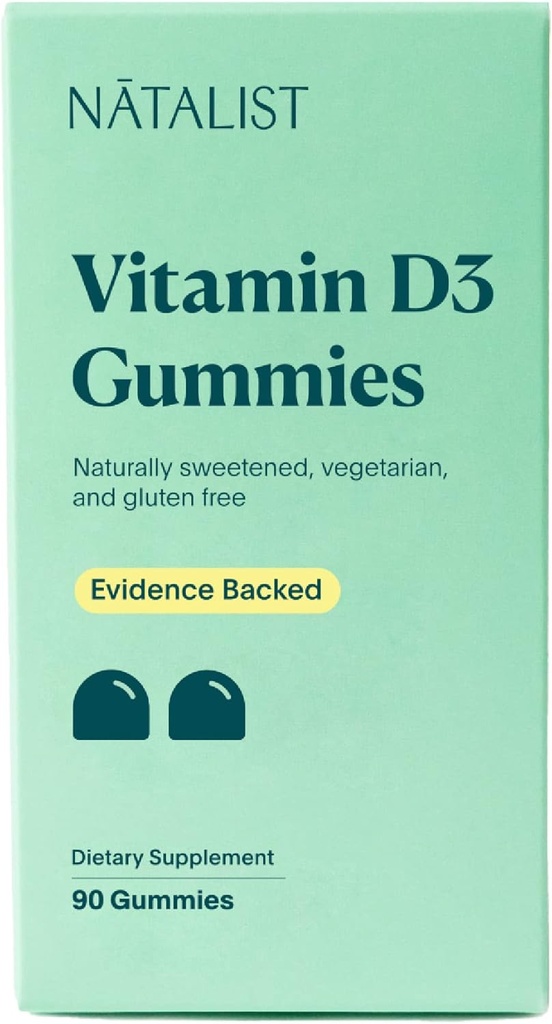 NATALIST 维生素D3 1000 IU(25mcg) Gummys 高概率免疫健康支持补充 每日健康骨、牙齿和肌肉配方 女性和男性 - 蔬菜,无葡萄糖 - 90 Gummys