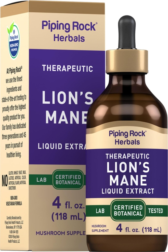 Piping Rock Lions Mane Tincture QQ 4 Fl Oz 蘑菇 提取液滴 QQ 无酒精 补充 QQ Vegetarian, Non-GMO, Gluten Free