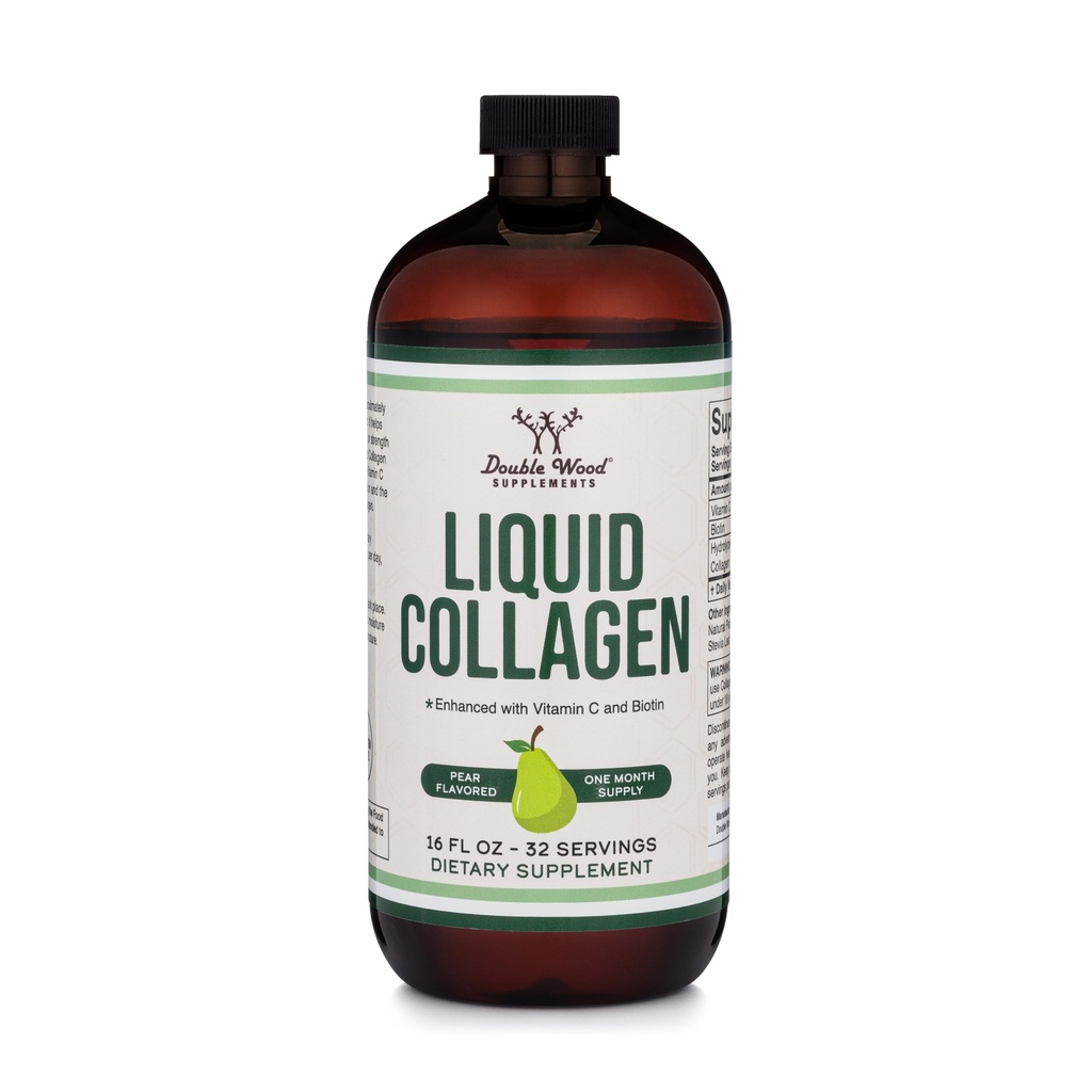 双木辅料 液态Collagen - 2500mg 水解Bovine Collagen(第1,3和草饲料) - 32 服务 - 男女 - 30 mcg 生物锡 - 无糖梨 Flavor