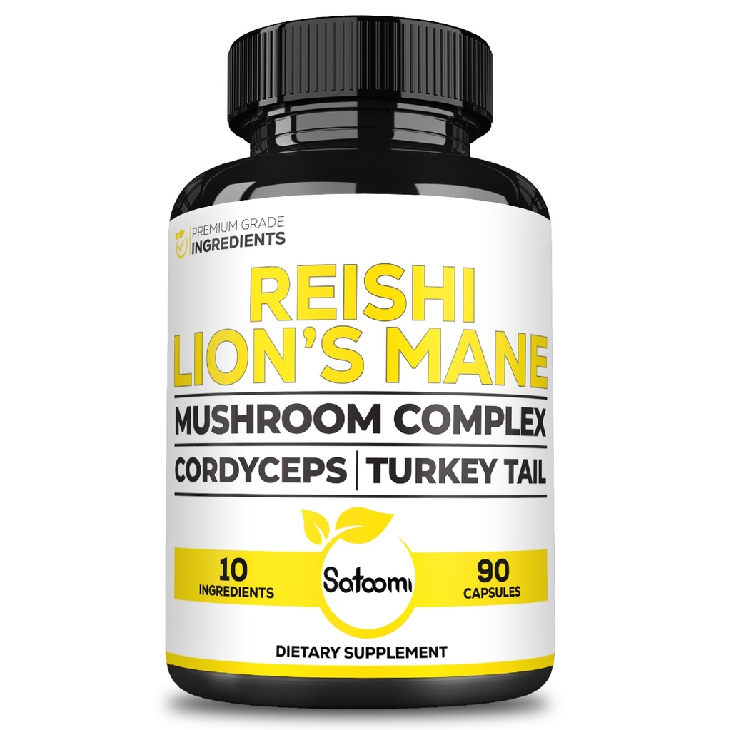 Satoomi Reishi Complex 5000Mg - 10in1 与狮子马恩、Cordyceps Sinensis、Chaga蘑菇等组合 -- -- 90个卡普尔3个月