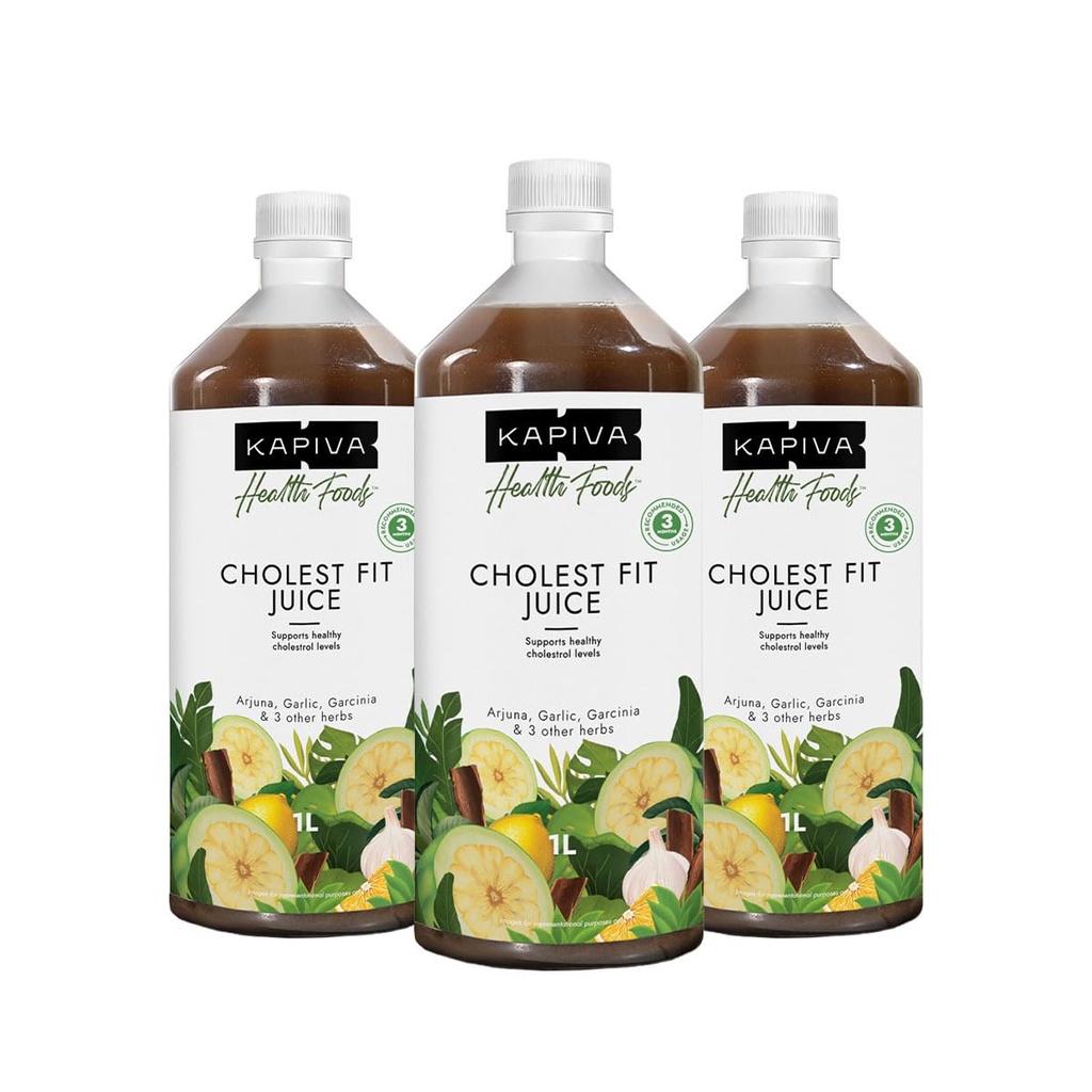 Kapiva Cholest Fit Juice, 1L X 3 Month Pack | Supports Healthy Cholesterol with Arjuna, Apple Cider Vinegar, & 4 more herbs (Pack of 3)