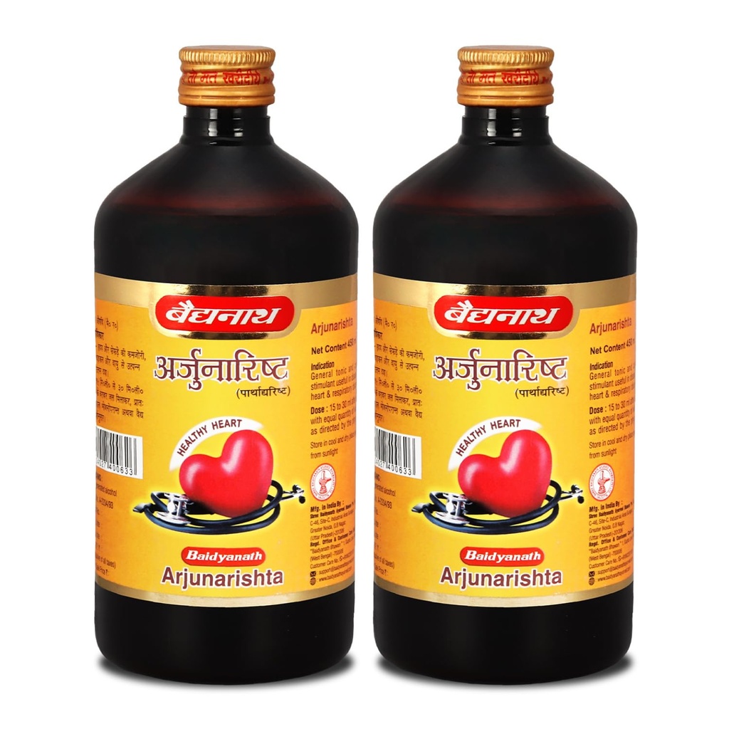 Baidyanath Ayurved Arjunarishta Syrup - 450ml | Liquid | Helps in Management of Blood Pressure | Helpful in Maintaining Wellness of Heart | Arjuna | Pack of 2