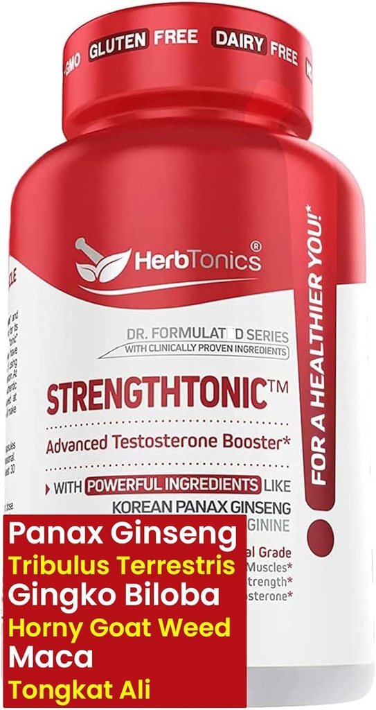 男性草药测试酮支持补充 - 韩国Panax Ginseng & Tribulus Terrestris - 支持健康能源,强力和Stamina - 60 Vegan Capsules