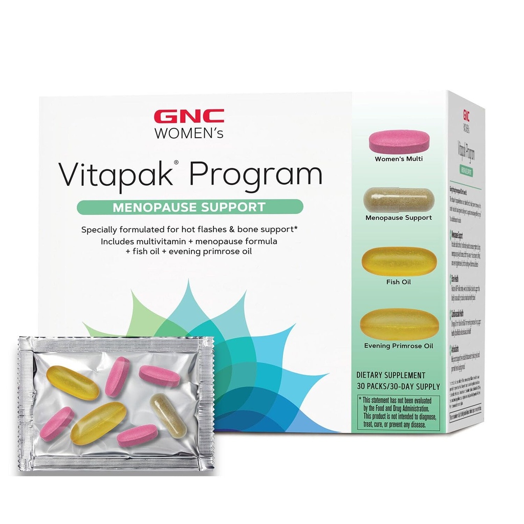 GNC 女性更年期支持 Vitapak 方案,全营养 4 产品在 1, 热闪光支持, 激素平衡, 黑色 Cohosh, Evening Primrose Oil, 30 Daily Packs