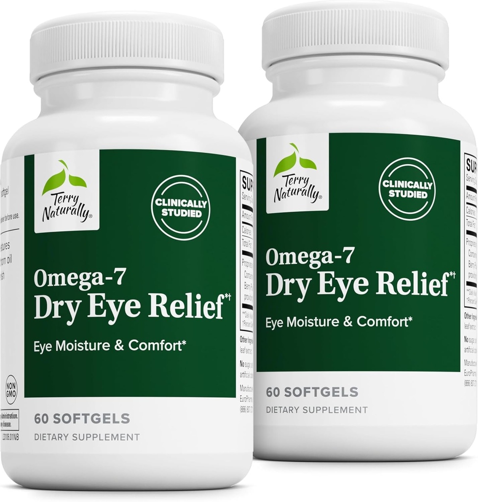 Terry Rital Omega-7 干眼救济 - 与Buckthorn种子油的眼部健康补充 - 辅助干眼救济的饮食补充 - 60 Softgels, 2 Pack