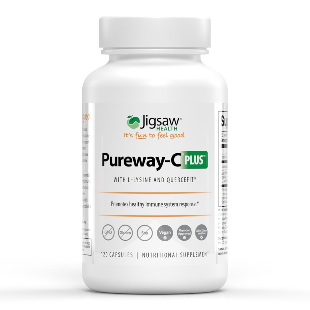 Jigsaw Health Pureway-C Plus 配有L-Lysine和Quercetin的维生素C 推动健康免疫系统响应 120 Capsules → 60 服务