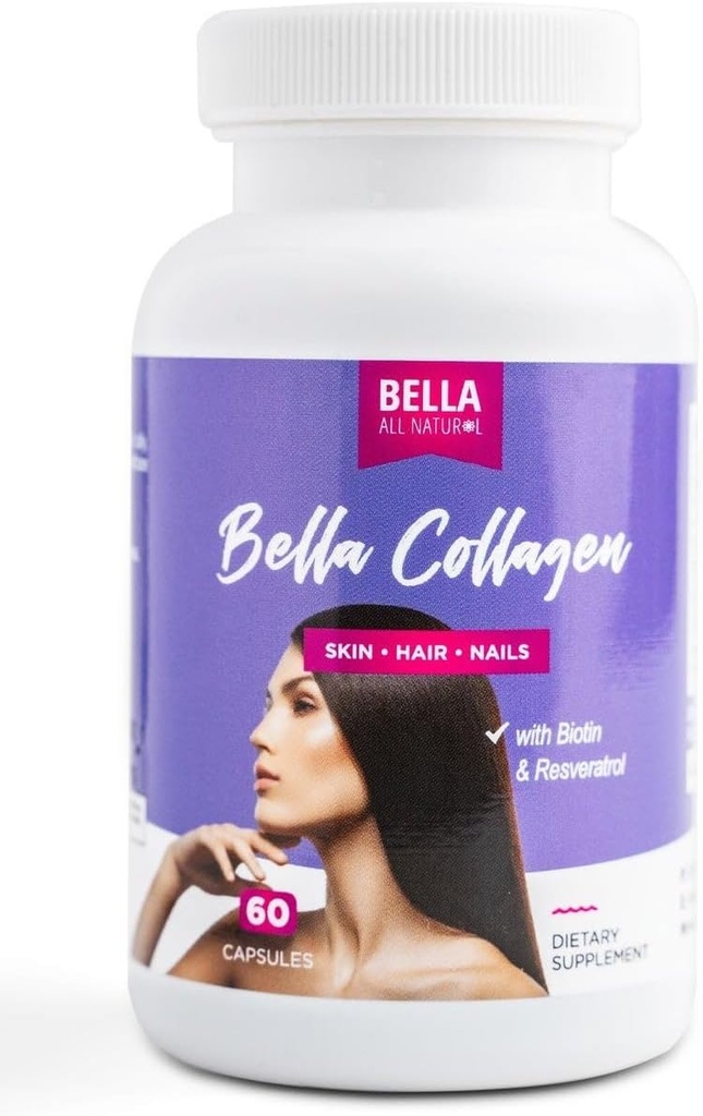 Bella All Natural Collagen Colageno, Hair, Skin and Nails, 60 caps (原始内容存档于2018年).