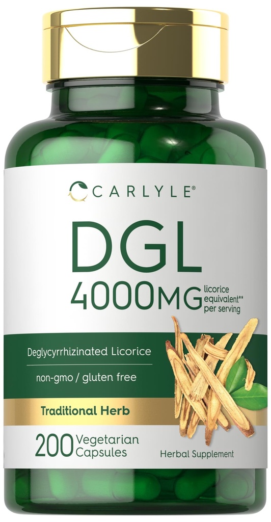 Carlyle DGL DGlycyrrhized Licorice Capsules | 200 伯爵 | 40000 mg | 蔬菜, Non-GMO & Gluten 免费补充