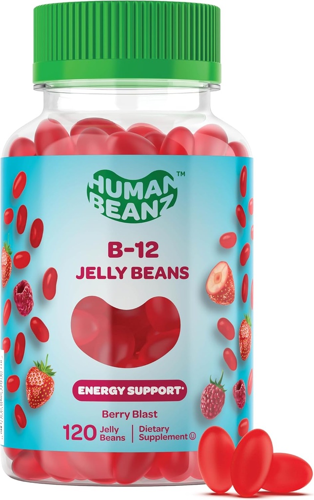 甲基维他命B12, 成人的Jelly Bean Gummys, 脑健康与能量促进器, 健康头发, 皮肤, 和钉子, 营养蔬菜补充品, 120 Jelly Beans