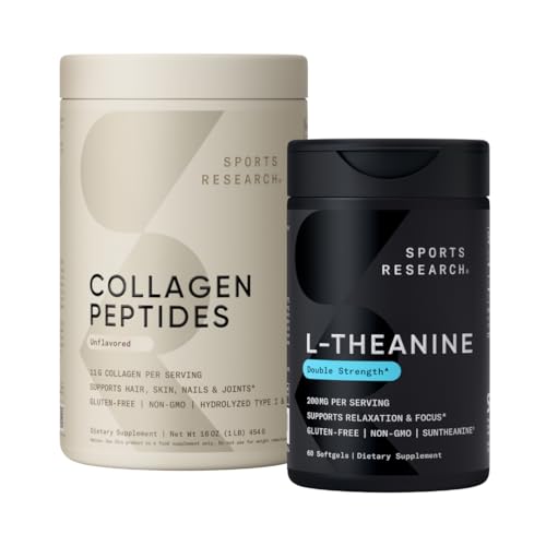 运动研究 Collagen Peptides 水解1型和3型蛋白质补充剂 易混合重要营养素和蛋白质及双强L-神学补充剂 聚焦,放松和警觉