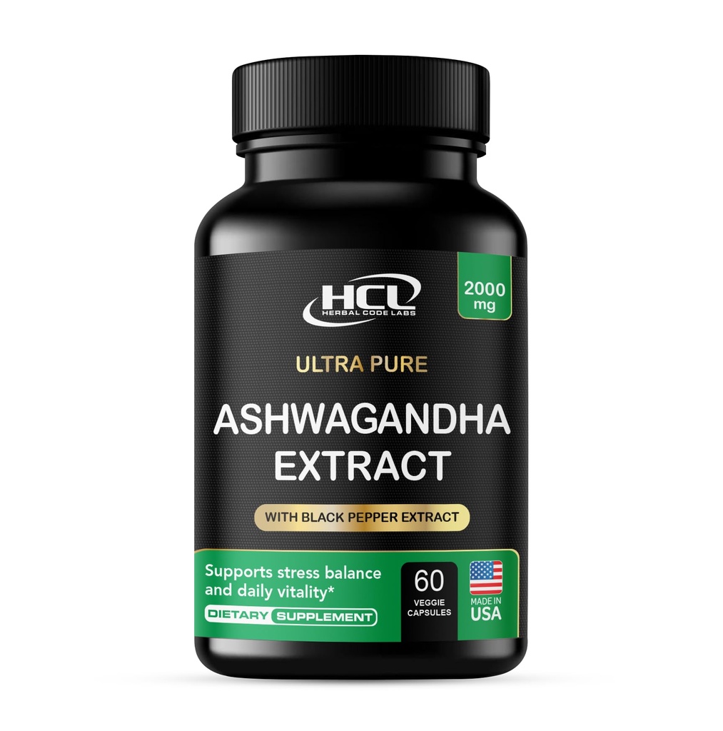 有机Ashwagandha Capsules 2000 MG 根粉抽取与黑辣椒和柠檬 Balm 2 个月供应 - 自然途径 重拾压力