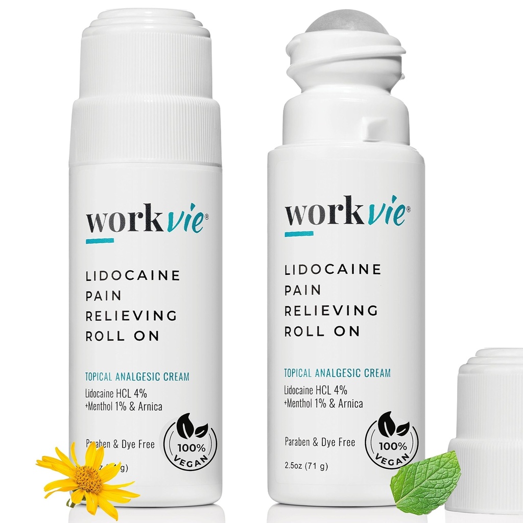 Lidocaine Roll On Pain Relief Cream 2pk 最大强度 - Arnica, Menthol, Aloe Vera - 肌肉和关节的松绑救济 - 敏感皮肤友好