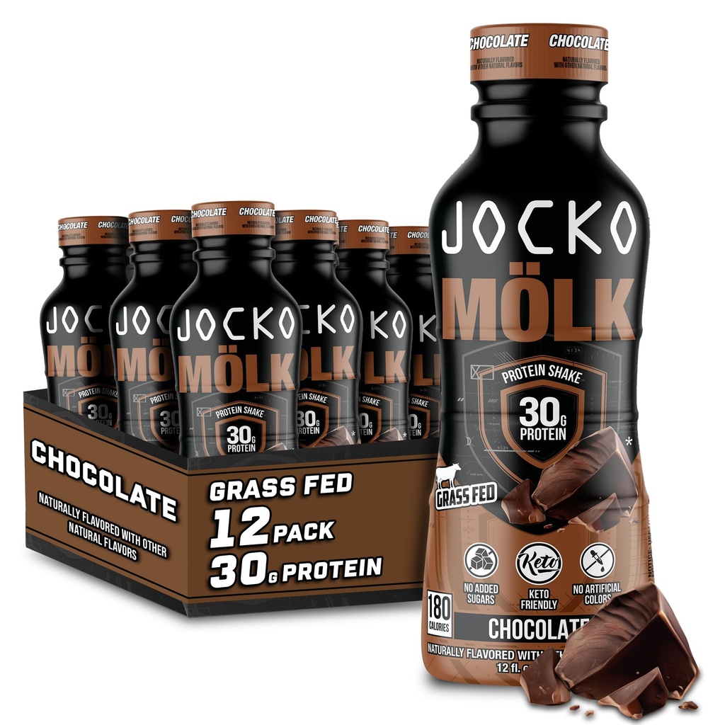 Jocko Mölk 30g 草药蛋白摇晃 — 没有添加的糖蛋白饮料 KETO 友好饮料 — 准备饮用12 FL Oz(12包)巧克力