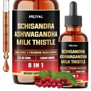 8in1 Schisandra Berry Drops with Milk Thetle, Ashwagandha, Rhodiola Rosea, Holy Basil, Artichoke, Dandelion Root & Turmeric Curcumin - 2 Fl Oz 2个月供应量