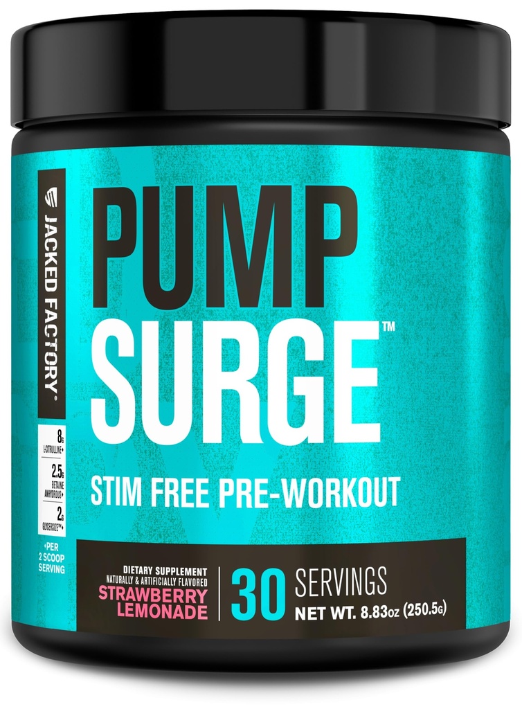 Jacked Factory Pumphase Cafeine 免费的男女工作前工作- Nootropic Boster & Stim Free Prewout - 强化的泵,增强的焦点 - 30种服务,草莓柠檬汁