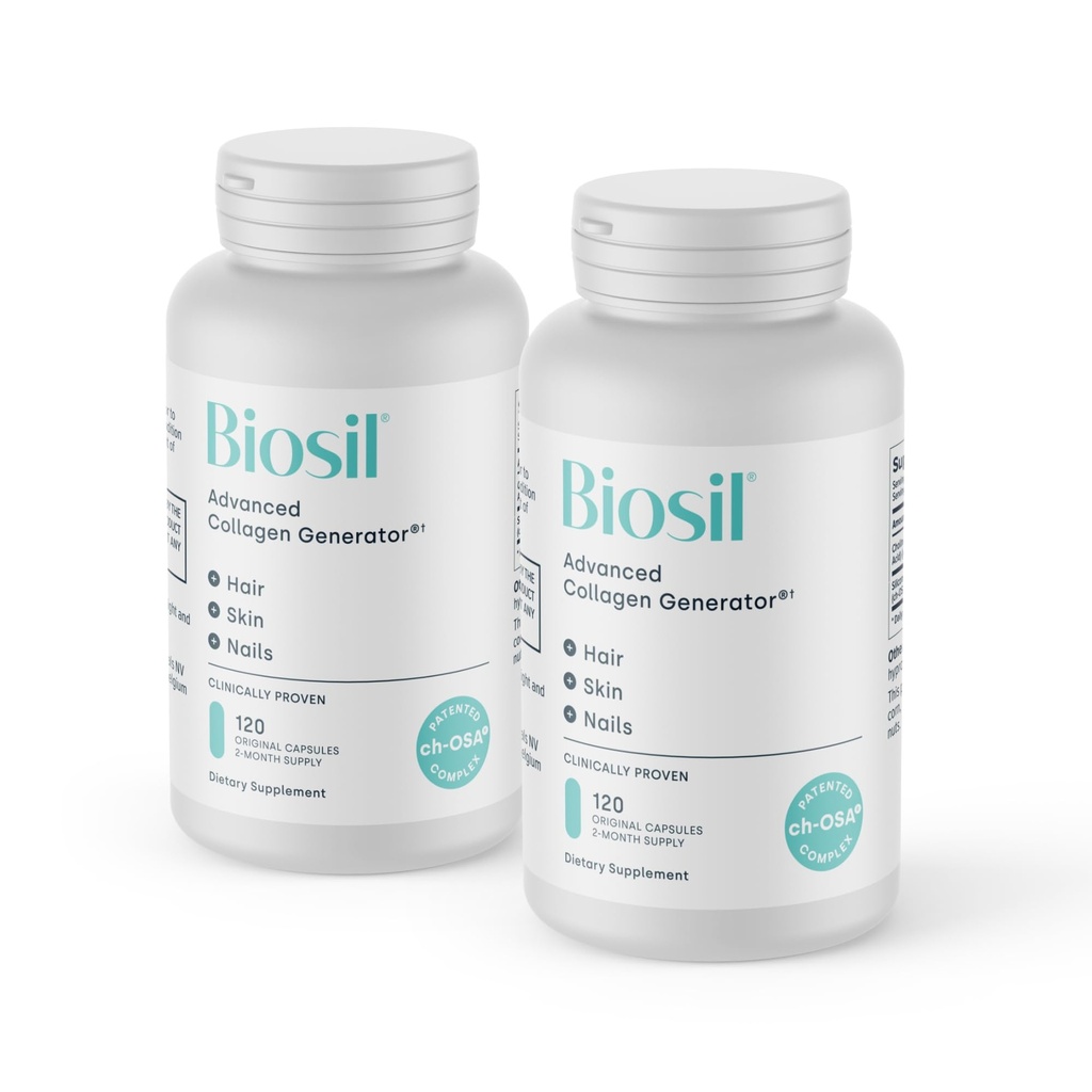 Biosil Collagen助推剂补充剂 - 120 原始卡普尔,包装 2 - 皮肤、毛发、钉子和联合体的专利 ch-OSA 激活器 - 支持自然生产 - 120天供应