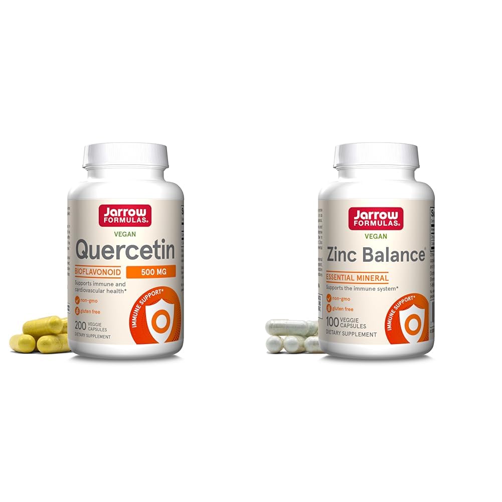 Jarrow Formules Quercetin 500 mg-Bioflavoid-Quercetin 饮食补充-200 服务 - 支持健康细胞功能和锌平衡 15 mg-100 服务 - 包括铜质矿物