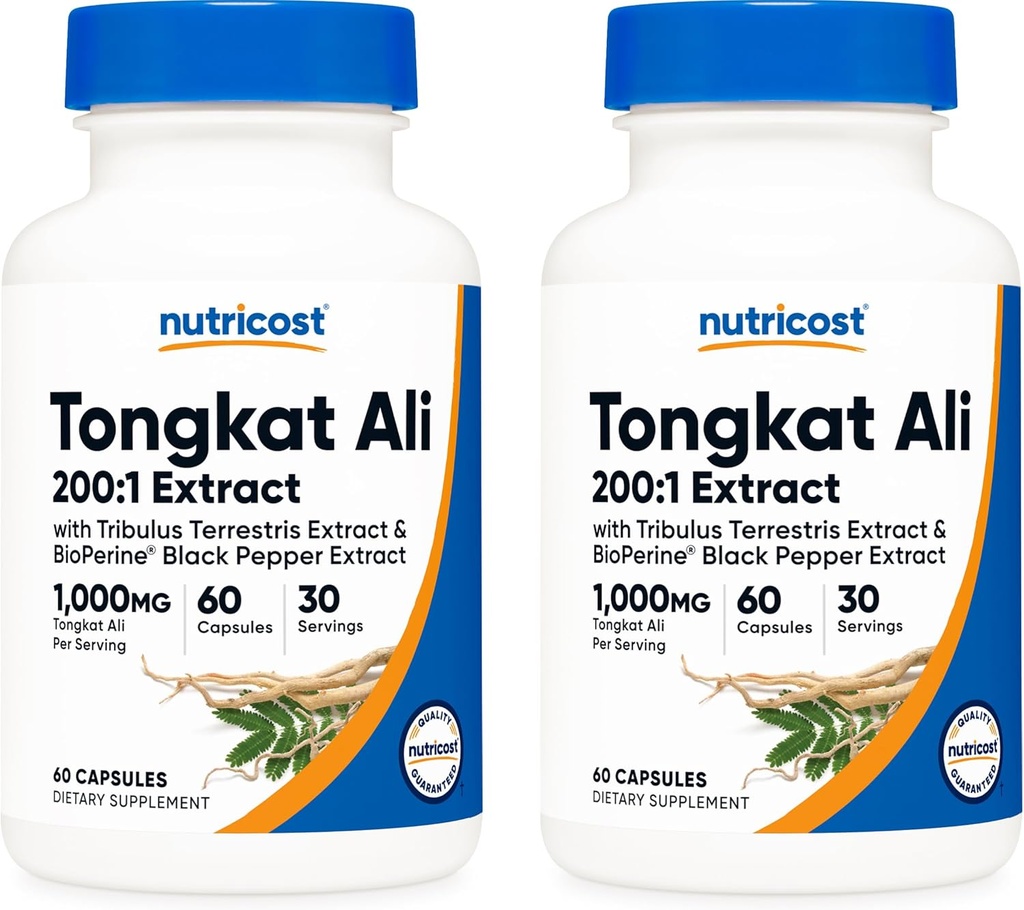 Nutricost Tongkat Ali 1000mg, 60 Caps (2瓶) - 30 Per Bottle, Veggie Caps, Non-GMO, Gluten Free (英语:Gluten Free) - Gluten Caps(英语:Gluten (film)) - Gluten Caps(英语:Gluten) - P.