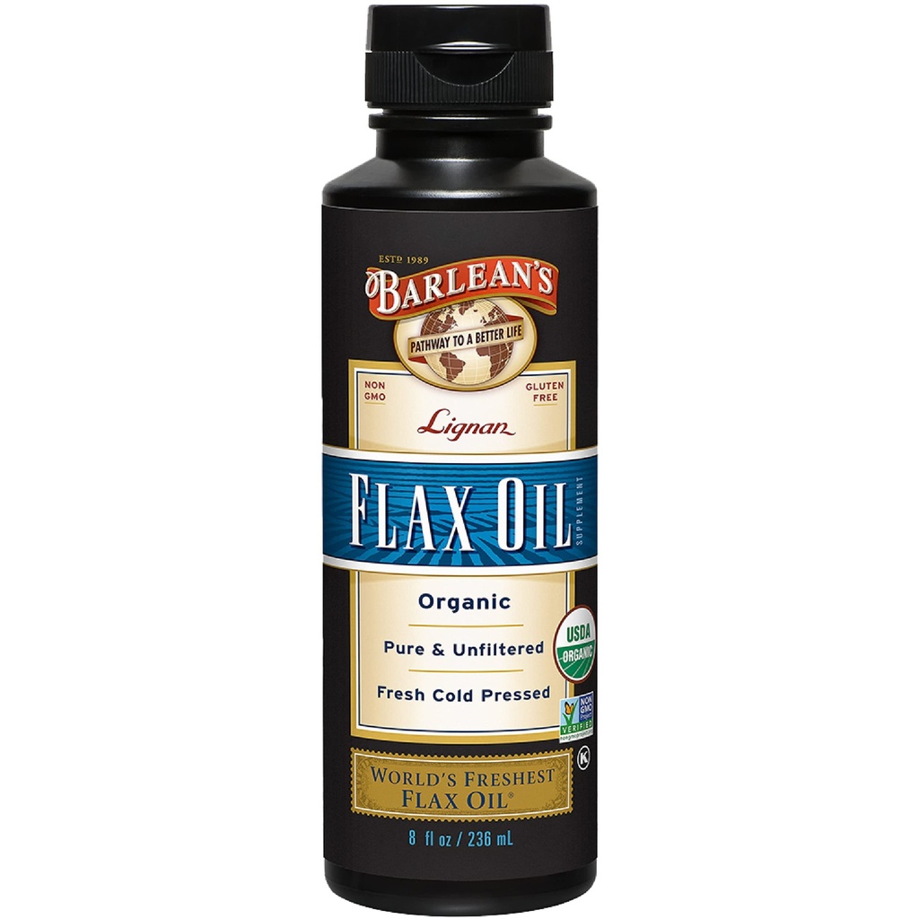 Barlean的有机Lignan Flaxseed油液补充剂,来自冷压Flax种子,7,230 mg ALA Omega-3脂肪酸,用于皮肤和头发护理,Vegan & Gluten Free, 8 oz