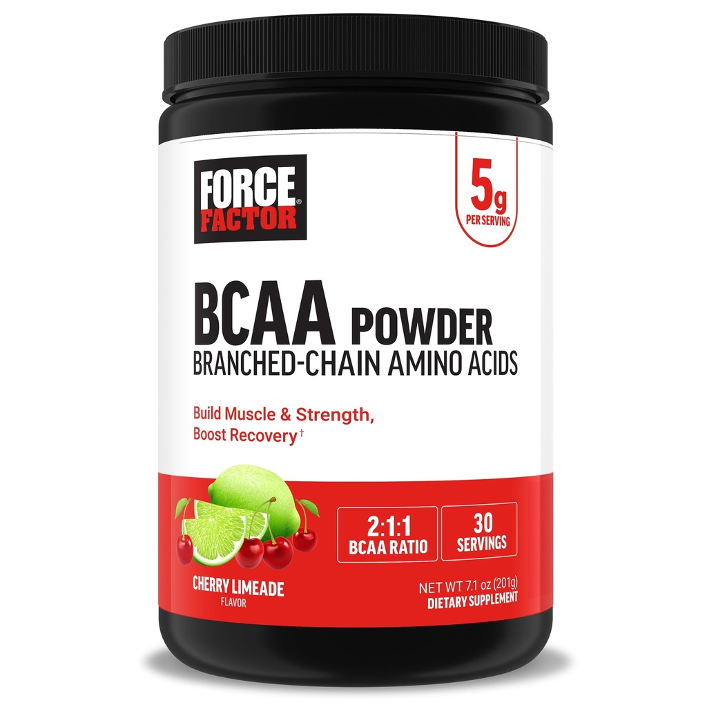 强制因子 BCAA 氨基酸 补充品 2:1:1, 用于支持肌肉恢复和性能的美味和刷新 BCAA 粉末,无人工颜色或火焰,樱桃液,30种