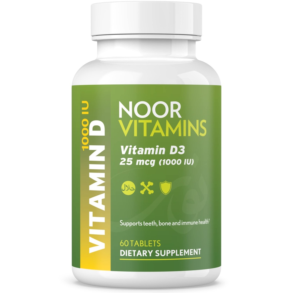 诺尔维生素D、Halal维生素D3、1000 IU片、支持骨骼、Immune和心脏健康、Non-GMO、Gluten Free & Halal(60计)