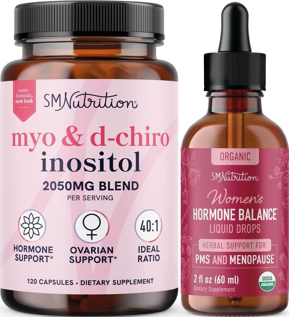 SMNUTTION Herbal Hormone平衡叮当和Myo-Inositol & D-Chiro Inositol 配有40:1(30人)和妇女液体循环支助(60人)