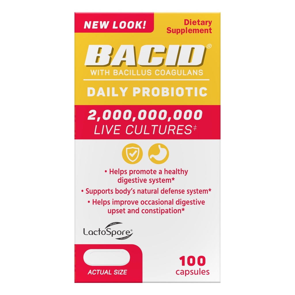 Bacid Daily Probiotic with Bacillus Coagulans, 消化健康饮食补充品, 100 Capsules