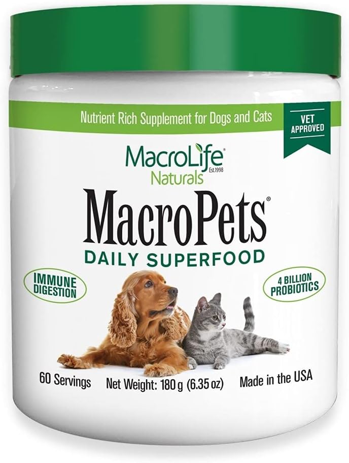 大型生命自然(Macrolife Naturals MacroPets Greens Superfood Superfect Powder Topper for Dog Cat Small Mammal, 自然营养促进剂 消化酶 维他命 E - Immune Gut Health & Energy - 6.35oz) 维他命 E - Immune Gut Health & Energys - 维他命 E