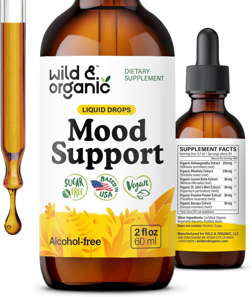 野生和有机泥浆支持滴 - 良好泥浆补充 w/ Ashwagandha Root & Rhodiola Rosea - 天然液体滴换正能量 - 男女冷静放松补充 - 2 oz