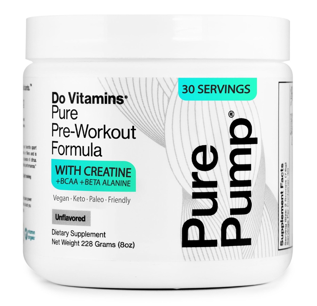 维生素 - 纯泵 纯泵 非口味的全自然 工作前 男用和女用粉 - 与Creatine,BCAA,Beta Alanine的清洁预研 - 最佳能源,焦点和泵 - Vegan, Keto, Paleo 30 服务