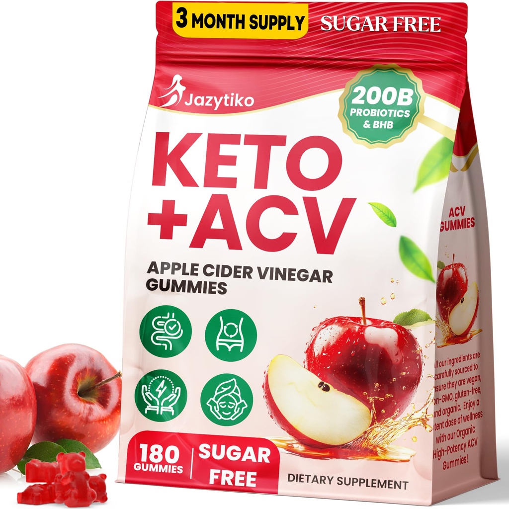 Apple Cider Vinegar Gummys, 高级ACV Gummy with Probiotics, BHB, B12 and Keto Support - Keto Acv Gummys for Detox, 代谢, Detrobolism, Gut & Immune Health - 免糖, Vegan, 180 Counts (英语).