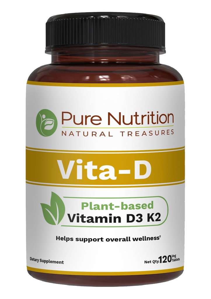 纯营养 维塔 D3 K2 - 植物基维生素 D3 K2 补充 120 Tabs | 维生素 D3 6000 IU | 维生素 K2 作为 MK7 100mcg | 维生素 K2 D3 | 非 GMO |