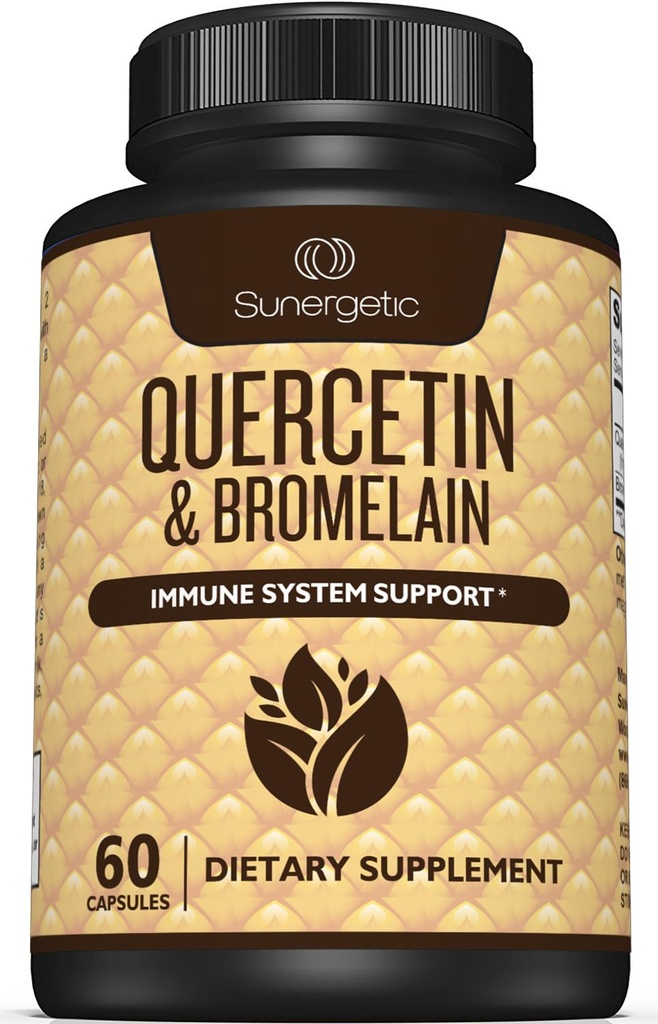 Sunergetic Premium Quercetin & Bromelain 补编 – 强大的 Quercetin Bromelain 复合体 帮助支持免疫系统与季节性支持 – Quercetin 1000 mg Pervice – 60 Capsules